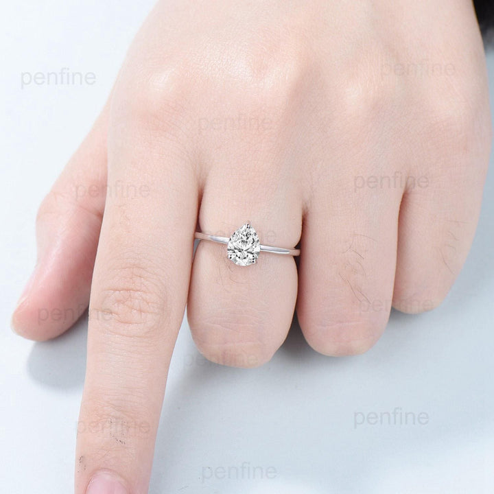 Solitaire Lab Grown Diamond Wedding Set Minimalist IGI CVD Diamond Engagement Ring Simple Diamond Pendant Necklace 18K White Gold Earrings - PENFINE