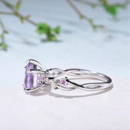 Unique Emerald Cut lavender amethyst Ring Moon Star Pink Tourmaline Purple Engagement Ring February Birthstone Handmade Proposal Gifts Women - PENFINE