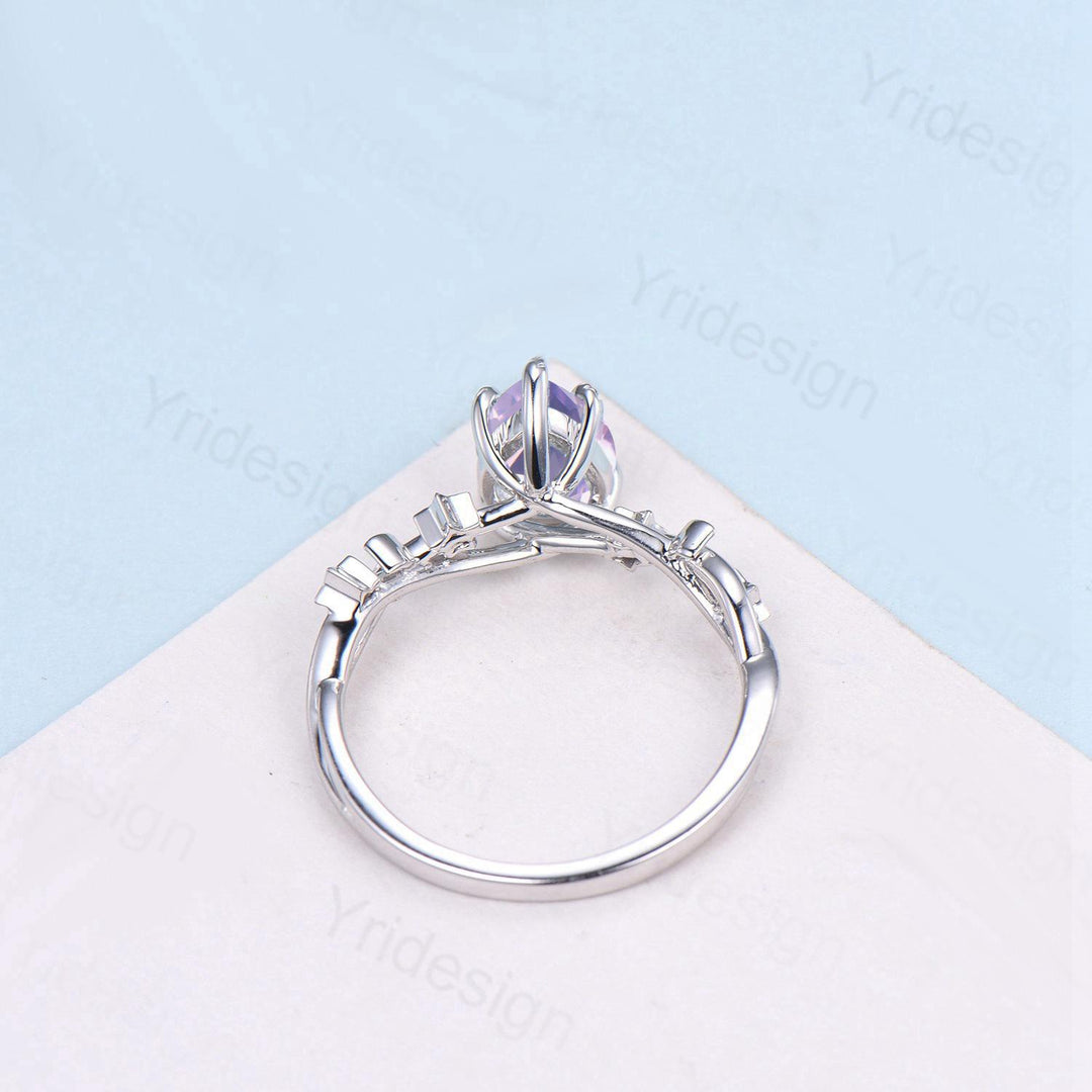 Unique Emerald Cut lavender amethyst Ring Moon Star Pink Tourmaline Purple Engagement Ring February Birthstone Handmade Proposal Gifts Women - PENFINE