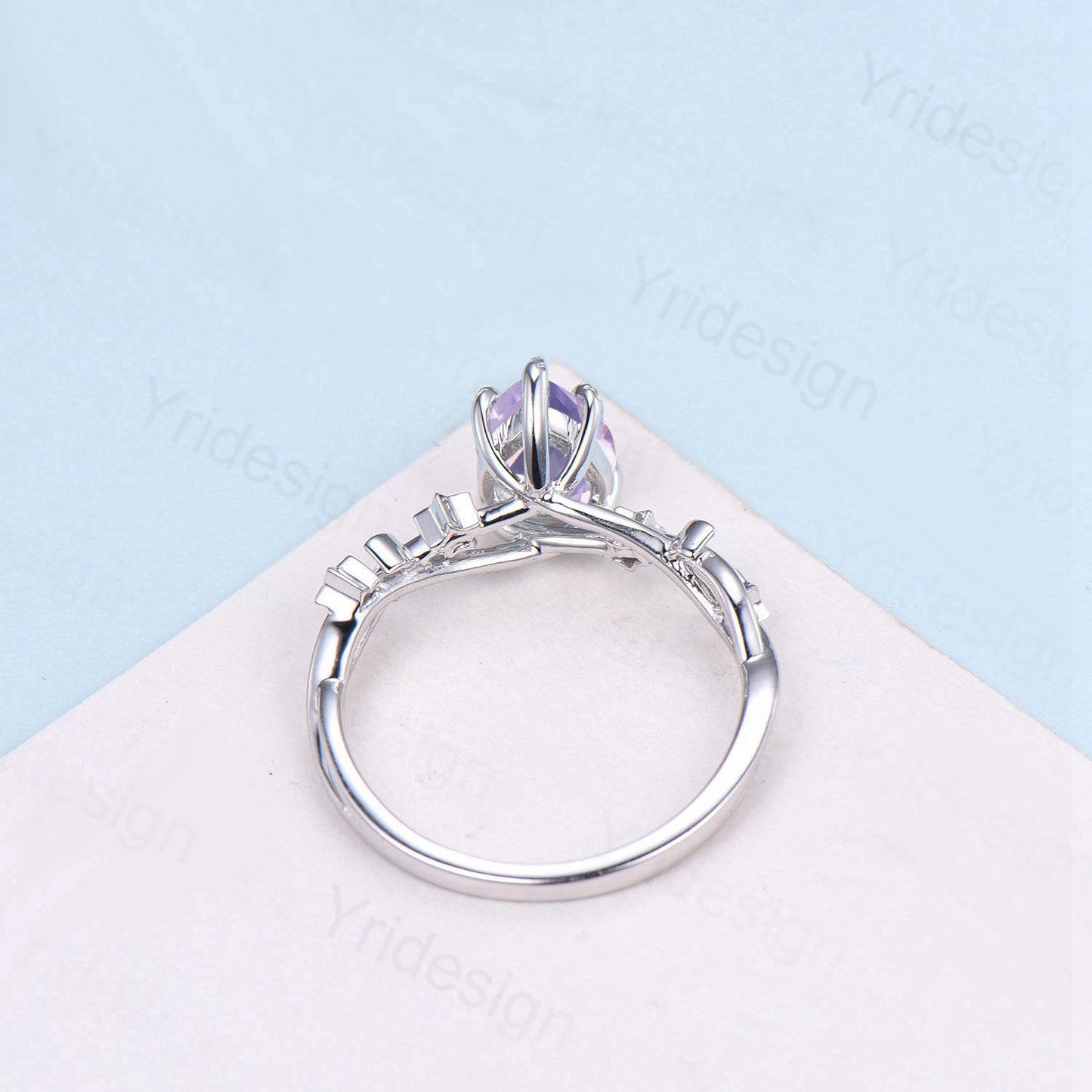 Unique Emerald Cut lavender amethyst Ring Moon Star Pink Tourmaline Purple Engagement Ring February Birthstone Handmade Proposal Gifts Women - PENFINE