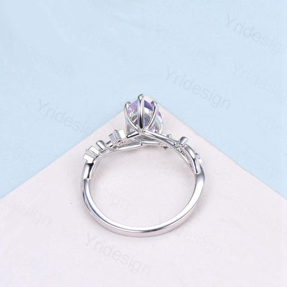 Unique Emerald Cut lavender amethyst Ring Moon Star Pink Tourmaline Purple Engagement Ring February Birthstone Handmade Proposal Gifts Women - PENFINE