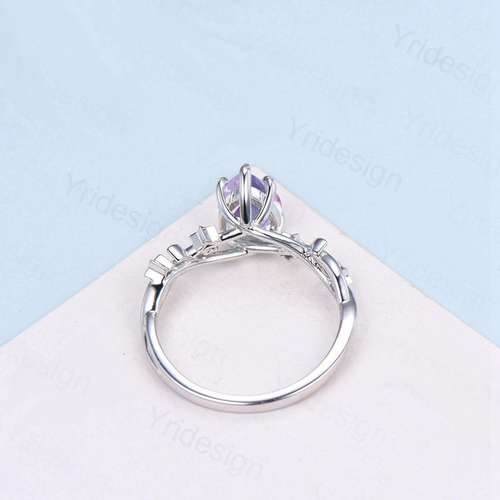 Unique Emerald Cut lavender amethyst Ring Moon Star Pink Tourmaline Purple Engagement Ring February Birthstone Handmade Proposal Gifts Women - PENFINE