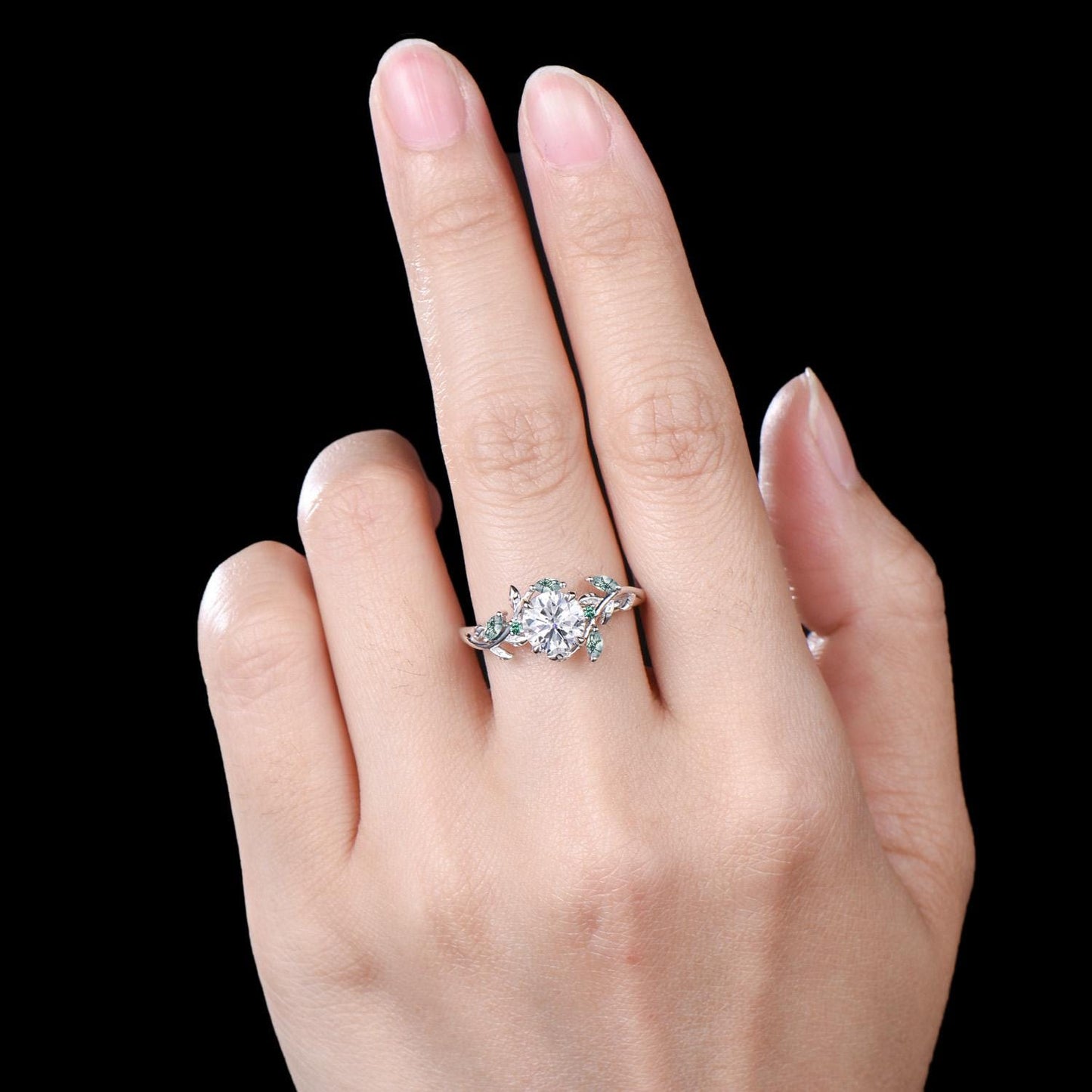 1 Carat Moissanite Nature Inspired moissanite engagement ring, Moss Agate Twig Ring: