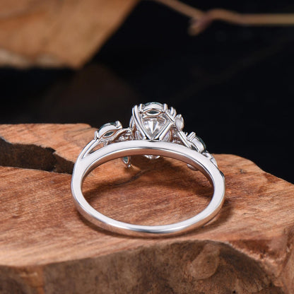 1 Carat Moissanite Nature Inspired moissanite engagement ring, Moss Agate Twig Ring: