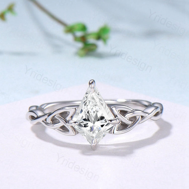 Norse Viking Kite Cut Moissanite Engagement Ring Set, Celtic Love Knot Peridot Wedding Band - PENFINE