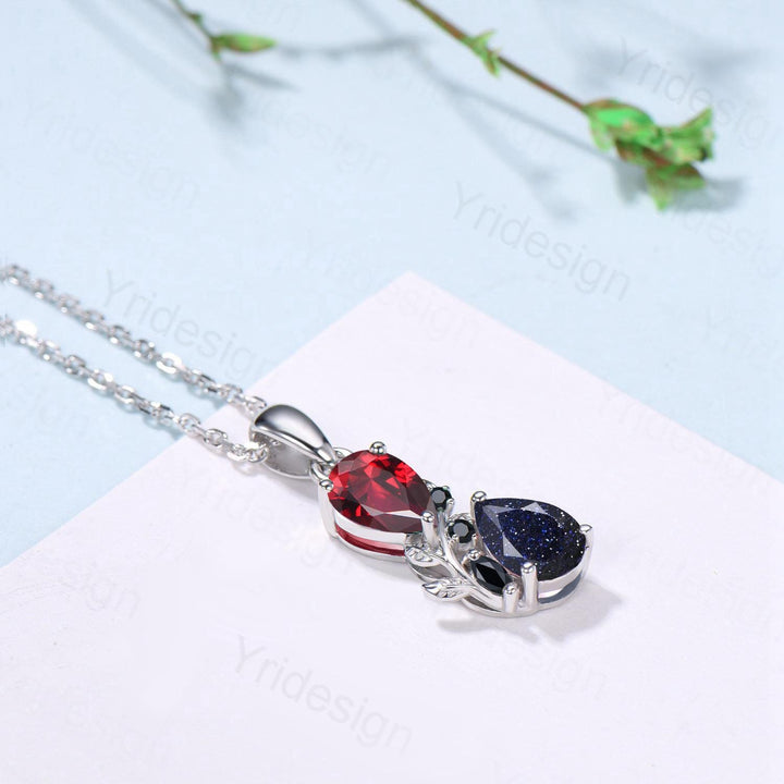 Nature Inspired Blue Sandstone Garnet Pendant Necklace Women Unique Alternative Black Onyx Stud Earrings Branch Snake pear shaped bridal set - PENFINE