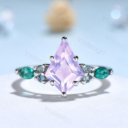 Vintage Lavender Amethyst Engagement Ring Cluster Alexandrite Emerald Wedding Ring Purple Sapphire Anniversary Ring Amethyst Promise Ring - PENFINE