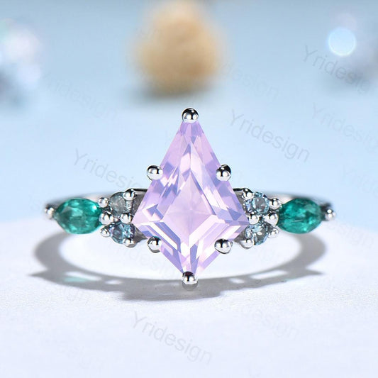 Vintage Lavender Amethyst Engagement Ring Cluster Alexandrite Emerald Wedding Ring Purple Sapphire Anniversary Ring Amethyst Promise Ring - PENFINE