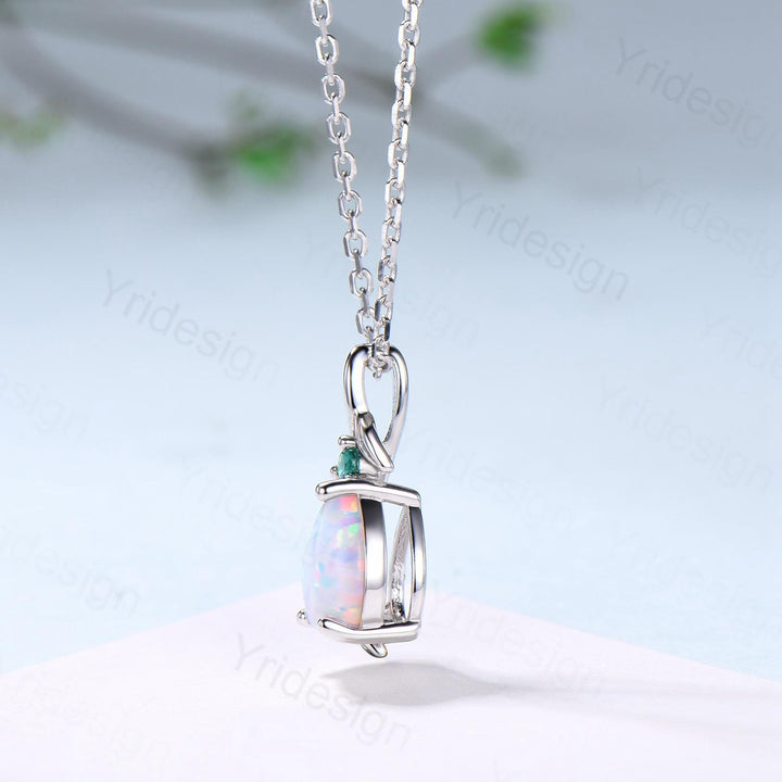 Natural Inspired Green Sapphire Necklace leaf vine branch Teal Sapphire necklace elegant twisted emerald pendant anniversary gifts for mom - PENFINE