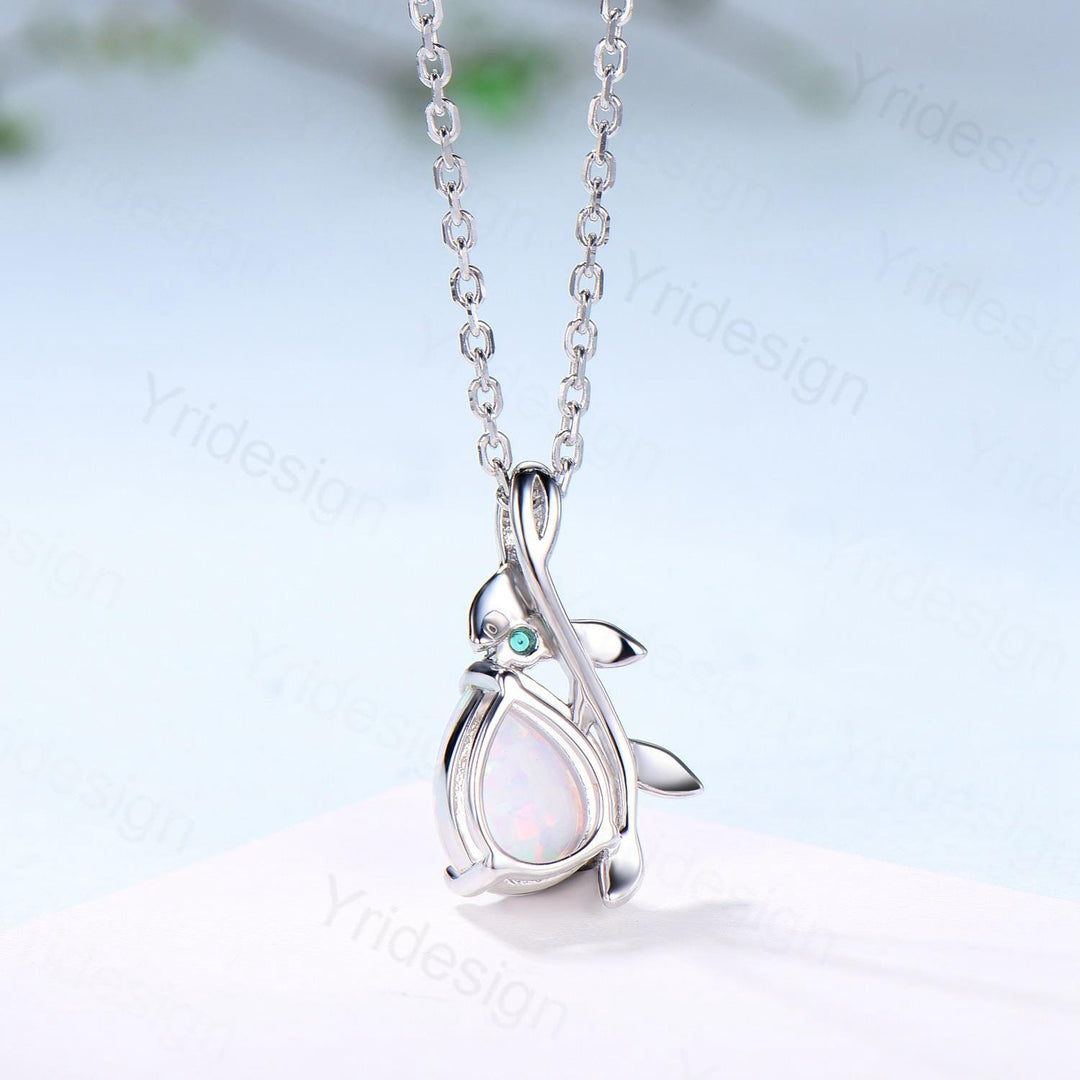 Natural Inspired Green Sapphire Necklace leaf vine branch Teal Sapphire necklace elegant twisted emerald pendant anniversary gifts for mom - PENFINE