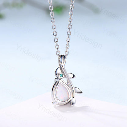 Natural Inspired Green Sapphire Necklace leaf vine branch Teal Sapphire necklace elegant twisted emerald pendant anniversary gifts for mom - PENFINE