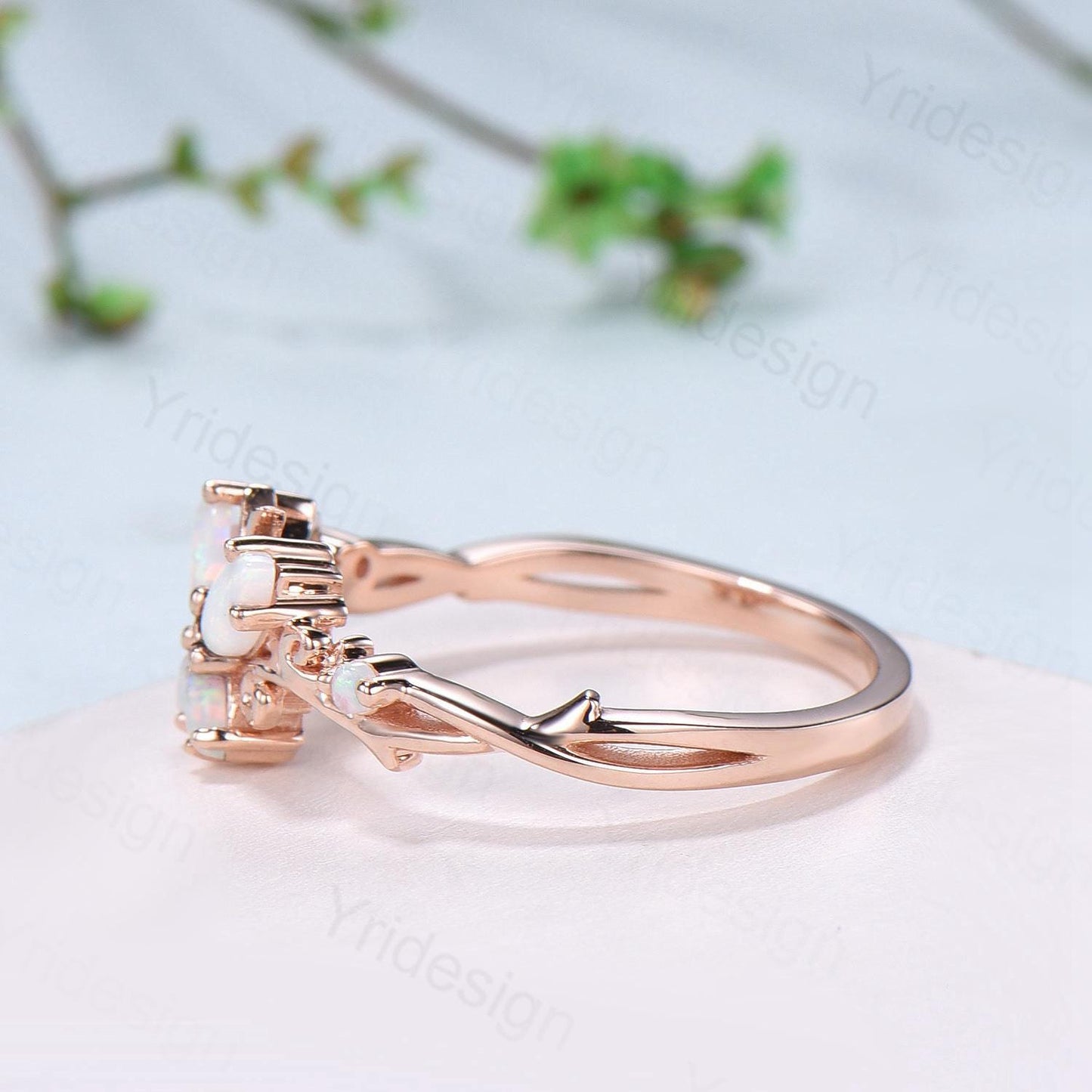 Dainty Butterfly fire opal wedding ring vintage marquise white opal engagement ring silver 14k rose gold custom anniversary gift  for women - PENFINE