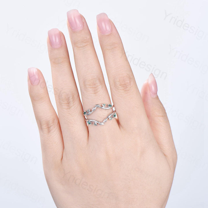Elegant Emerald Enhancer Wedding Band Leaf Vine Ladies Wedding Ring Women Unique Nature Inspired Stacking Matching Ring Anniversary Gifts - PENFINE