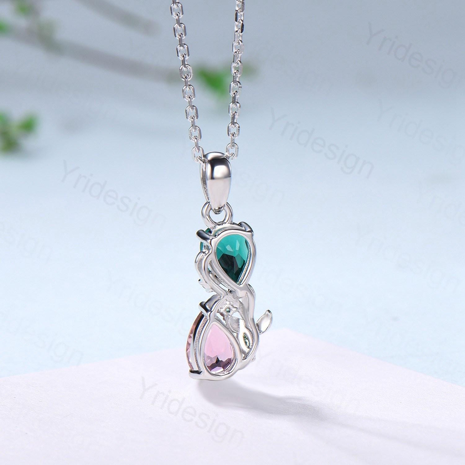 Nature Inspired Pink Tourmaline Emerald Pendant Necklace Women Unique Alternative Moss Agate Necklace Branch Snake pear shaped leafy pendant - PENFINE