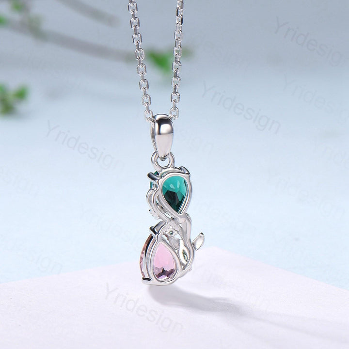Nature Inspired Pink Tourmaline Emerald Pendant Necklace Women Unique Alternative Moss Agate Necklace Branch Snake pear shaped leafy pendant - PENFINE