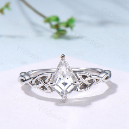 Norse Viking Kite Cut Natural White Sapphire Engagement Ring Set Unique Celtic Love Knot Peridot Butterfly Wedding Band Vintage Bridal Set - PENFINE