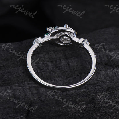 Blue Sandstone Engagement Ring: Moon, Star, Emerald Galaxy Ring - PENFINE