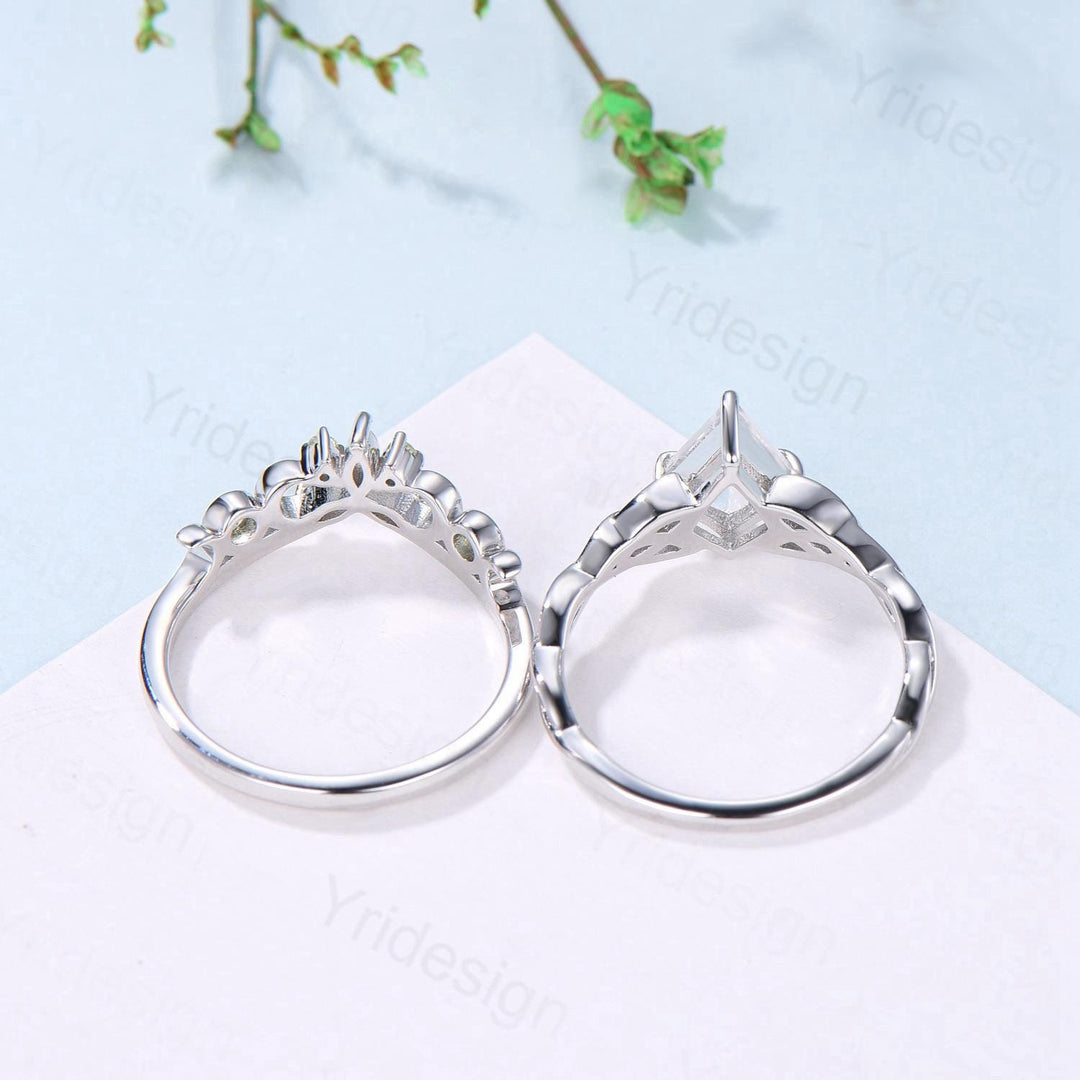 Norse Viking Kite Cut Moissanite Engagement Ring Set, Celtic Love Knot Peridot Wedding Band - PENFINE