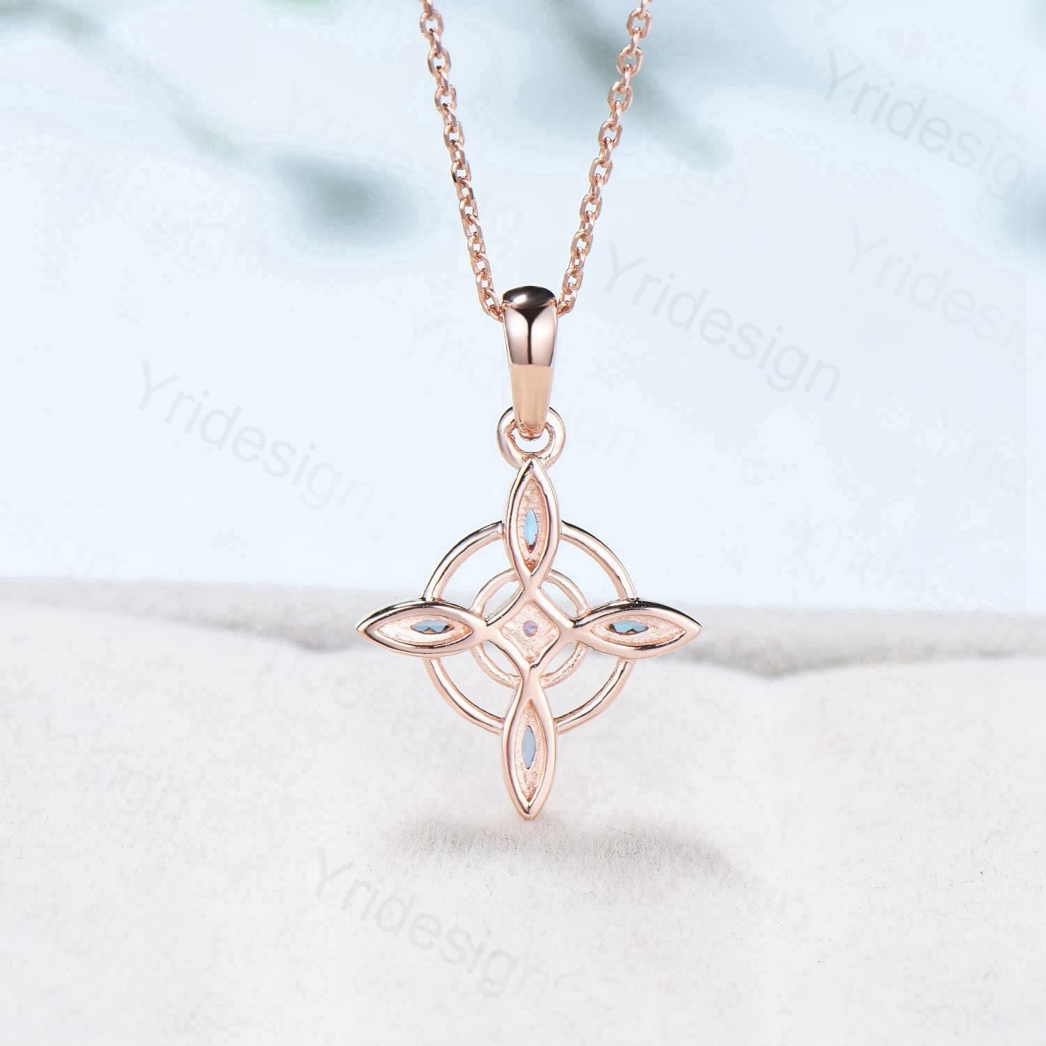 Unique Marquise Cut Blue Sapphire Necklace and Earring Double Loop September Stud Earring Silver Rose Gold Celtic Love Jewelry Wedding Sets - PENFINE