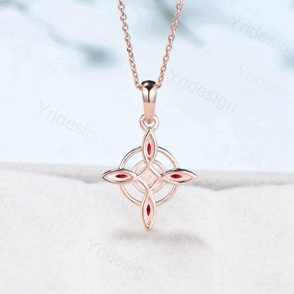 Unique Marquise Cut Red Ruby Necklace and Earring Double Loop July Birthstone Stud Earring Silver Rose Gold Celtic Love Jewelry Wedding Sets - PENFINE