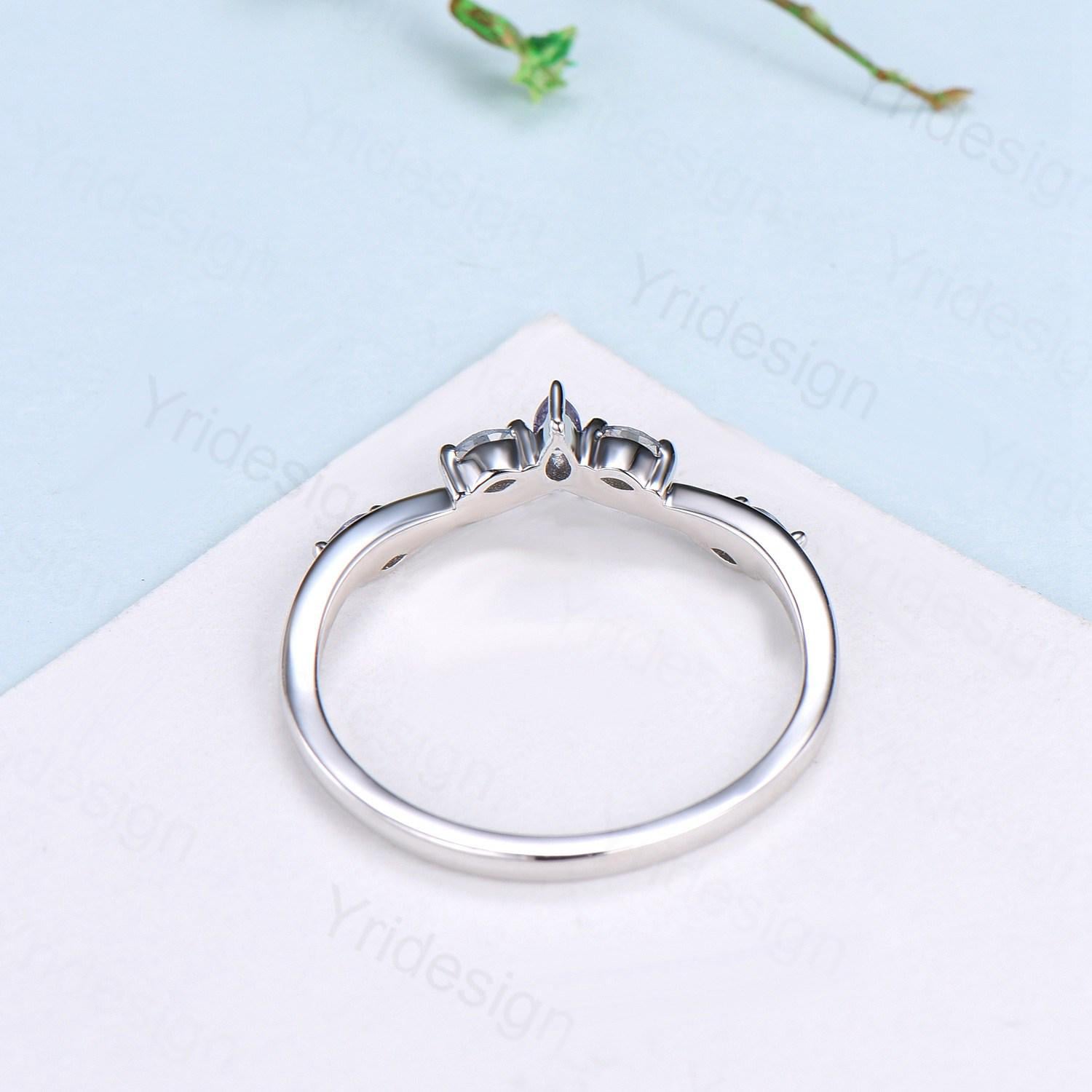 Vintage Fire Opal Ruby Wedding Band Women Unique Teardrop White Opal Stackable Ring Marquise Ruby Curved Matching Band Anniversary Gift - PENFINE