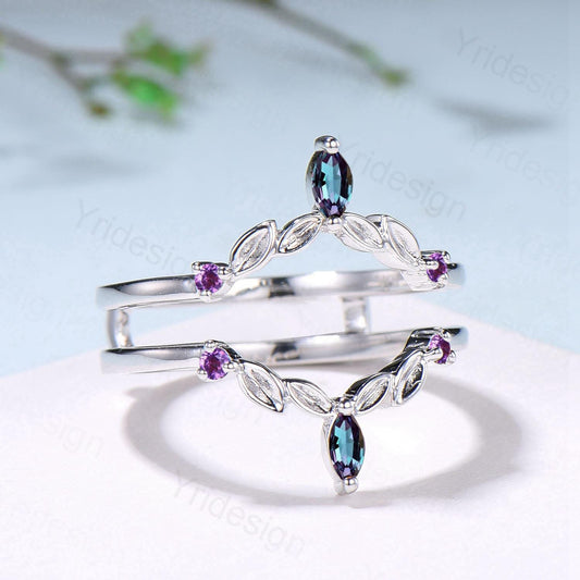 Vintage Marquise Cut Alexandrite Wedding Band Ring Ladies Amethyst Wedding Ring Curved Enhancer Stacking Bridal Matching Ring For Daughter - PENFINE