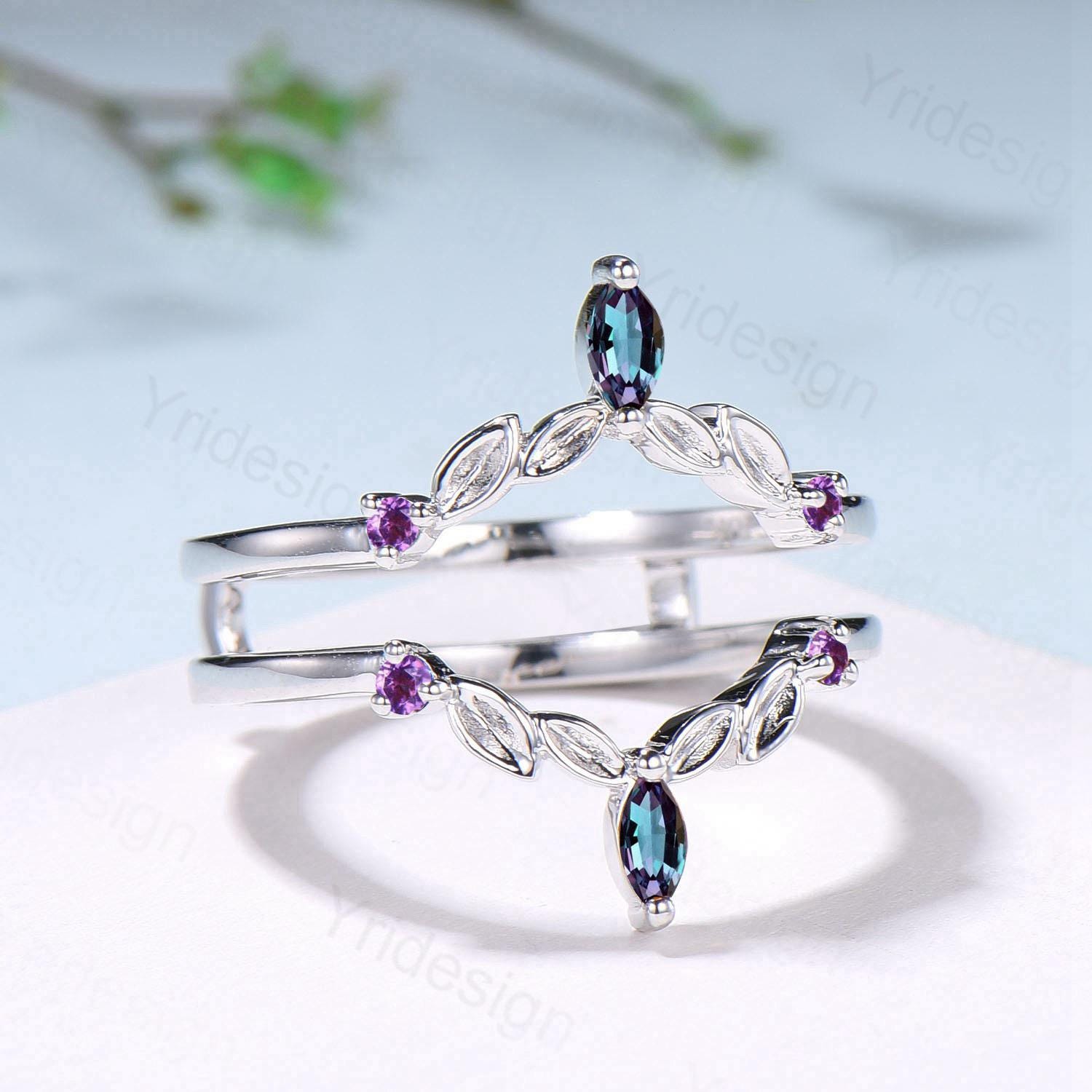 Vintage Marquise Cut Alexandrite Wedding Band Ring Ladies Amethyst Wedding Ring Curved Enhancer Stacking Bridal Matching Ring For Daughter - PENFINE
