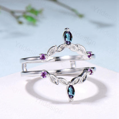 Vintage Marquise Cut Alexandrite Wedding Band Ring Ladies Amethyst Wedding Ring Curved Enhancer Stacking Bridal Matching Ring For Daughter - PENFINE