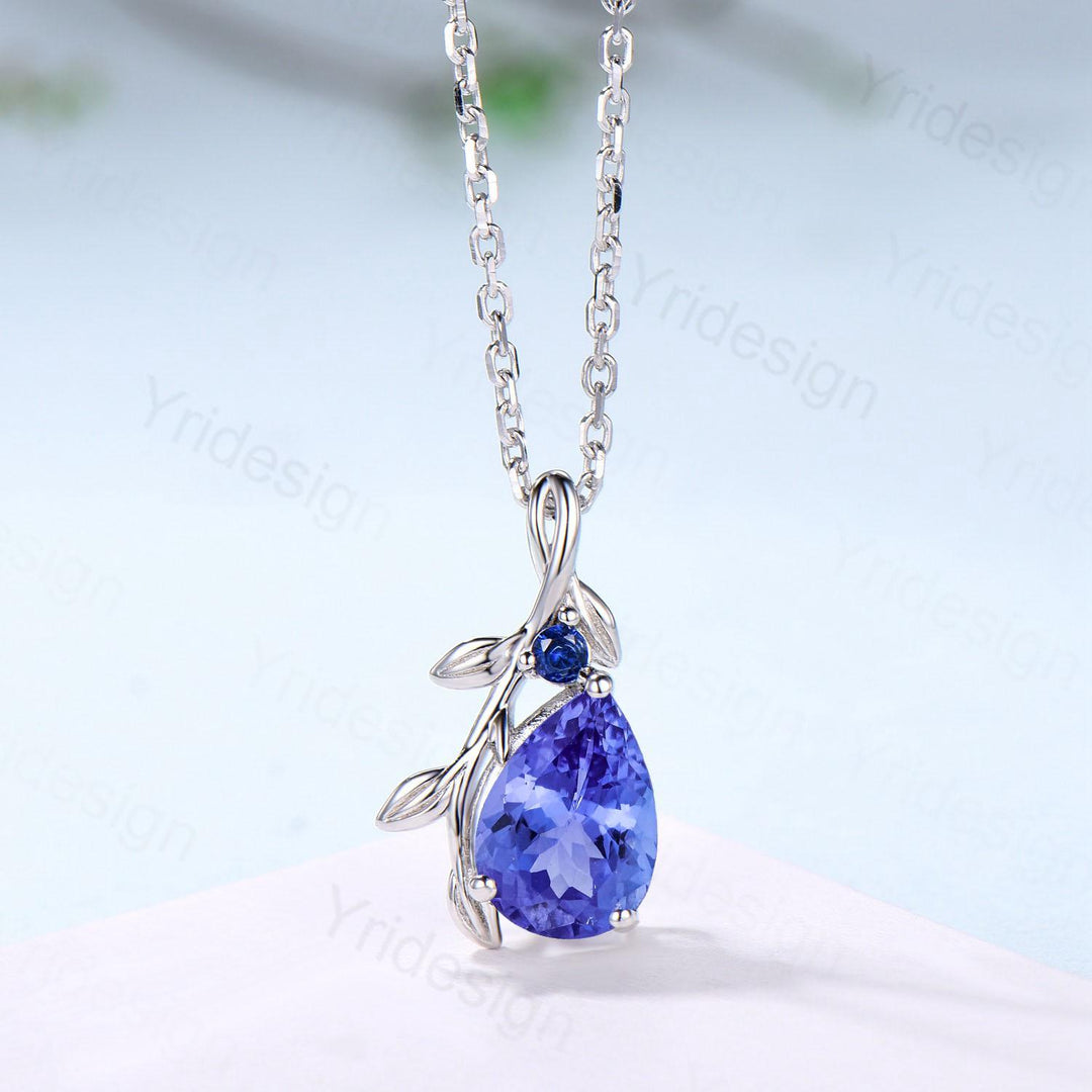 Natural Inspired Tanzanite Necklace natural sapphire leaf branch tanzanite pendant elegant twisted pendant anniversary gifts for daughter - PENFINE