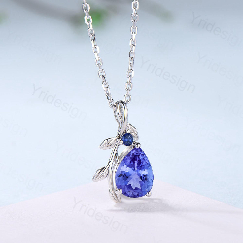 Natural Inspired Tanzanite Necklace natural sapphire leaf branch tanzanite pendant elegant twisted pendant anniversary gifts for daughter - PENFINE
