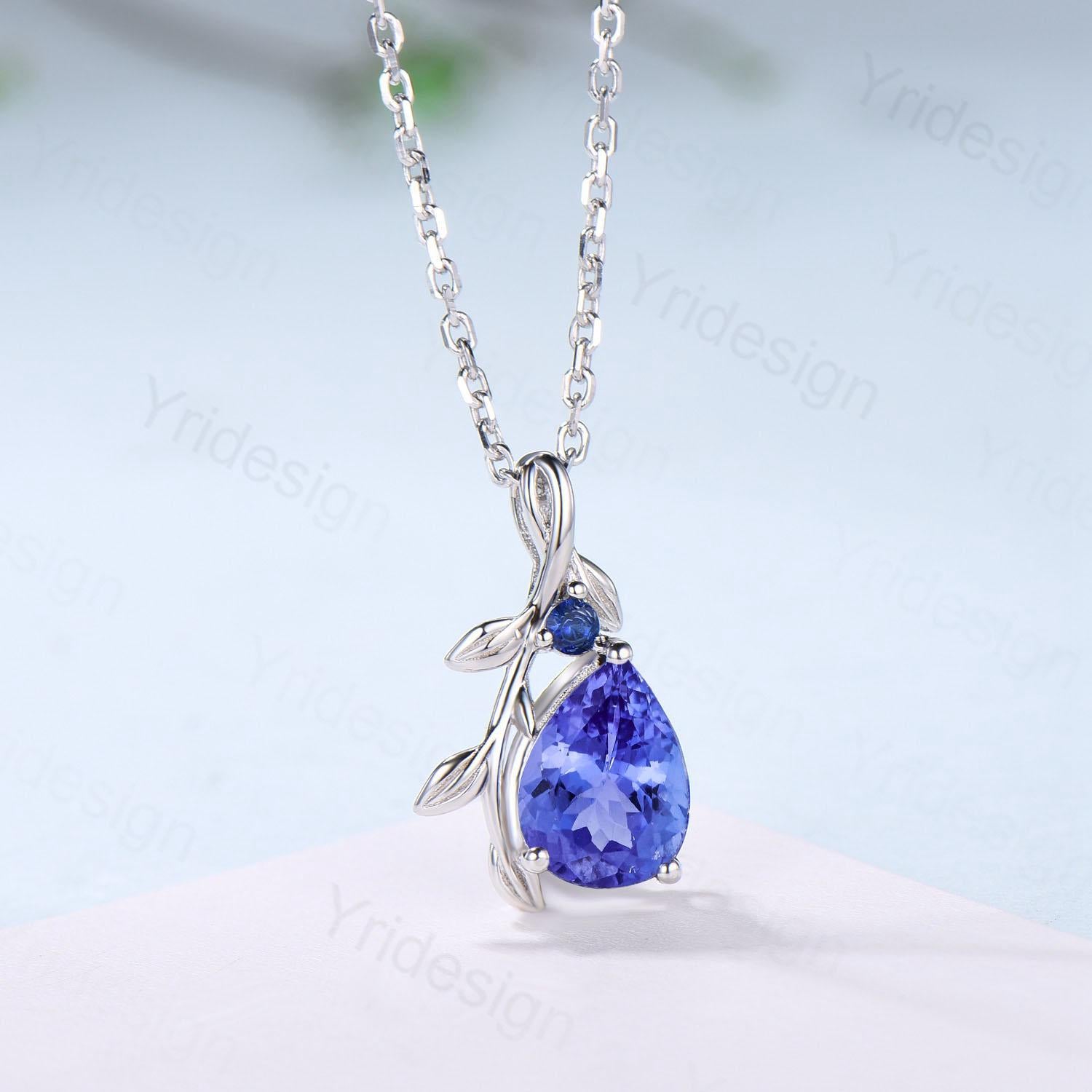 Natural Inspired Tanzanite Necklace natural sapphire leaf branch tanzanite pendant elegant twisted pendant anniversary gifts for daughter - PENFINE