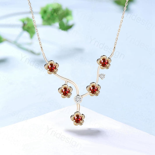 Unique Enhanced Floral Red Ruby Necklace Nature Inspired Ruby Necklace Flower Pendant Snowflake branch pendant Anniversary gift for women - PENFINE