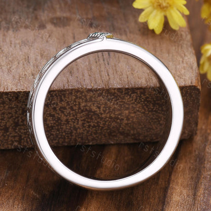 Moss Agate Leaves Wedding Band: Nature Inspired Sterling Silver Ring
