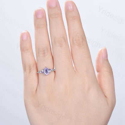 Art Deco Pear Shaped Lavender Amethyst Engagement Ring Split Shank Moss Agate Wedding Ring Vintage Handmade Anniversary Ring Gift for Women - PENFINE