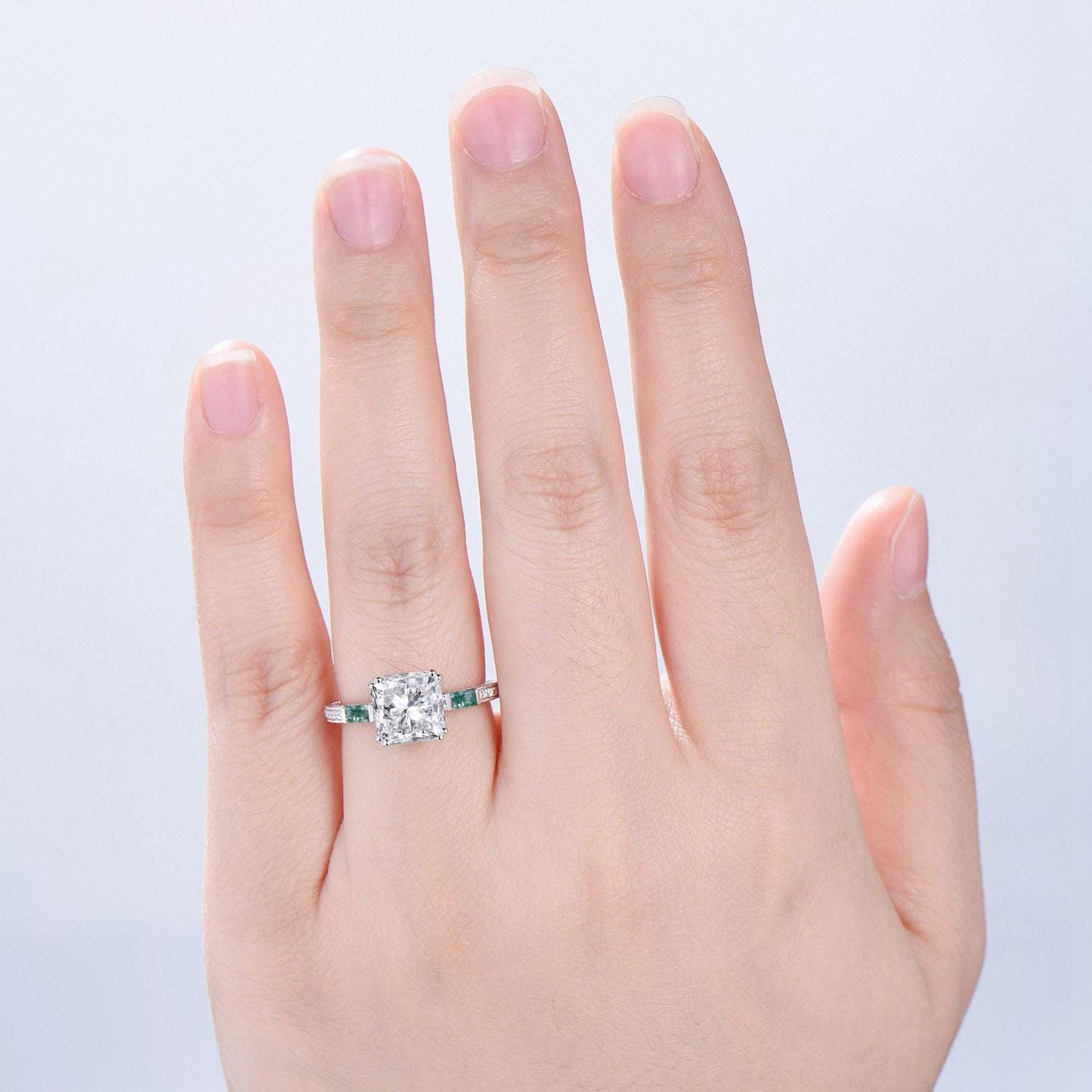 Hidden halo princess cut diamond engagement ring hidden halo moss agate diamond  basket setting wedding ring IGI certificate diamond jewelry - PENFINE
