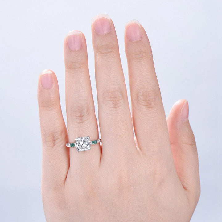 Hidden halo princess cut diamond engagement ring hidden halo moss agate diamond  basket setting wedding ring IGI certificate diamond jewelry - PENFINE