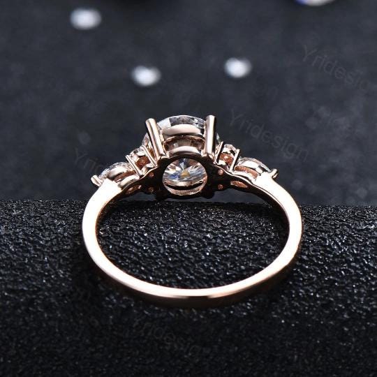 1ct Round Natural Moonstone Engagement Ring Color-Change Marquise Alexandrite Wedding Ring Women June Birthstone Anniversary Promise Gift - PENFINE