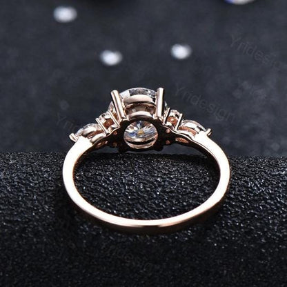 1ct Round Natural Moonstone Engagement Ring Color-Change Marquise Alexandrite Wedding Ring Women June Birthstone Anniversary Promise Gift - PENFINE