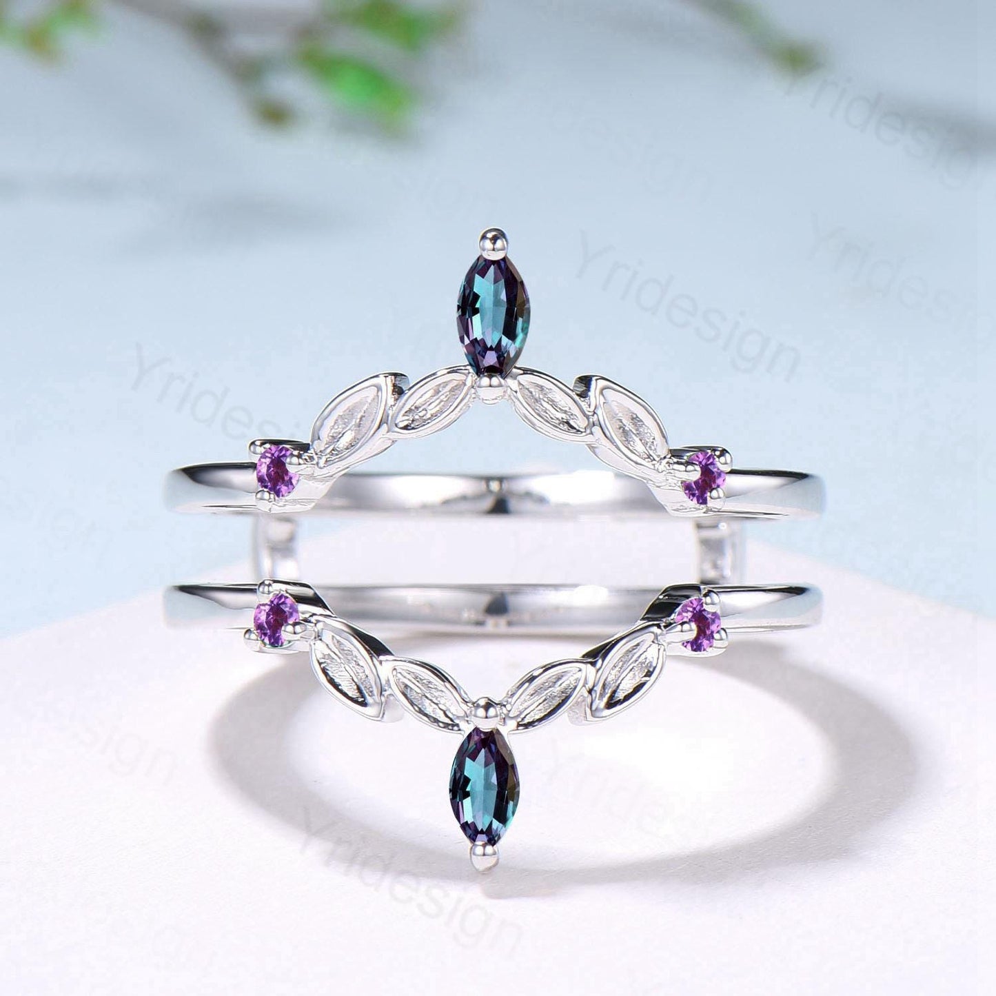 Vintage Marquise Cut Alexandrite Wedding Band Ring Ladies Amethyst Wedding Ring Curved Enhancer Stacking Bridal Matching Ring For Daughter - PENFINE