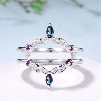 Vintage Marquise Cut Alexandrite Wedding Band Ring Ladies Amethyst Wedding Ring Curved Enhancer Stacking Bridal Matching Ring For Daughter - PENFINE