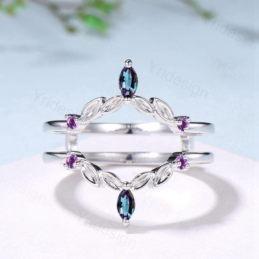 Vintage Marquise Cut Alexandrite Wedding Band Ring Ladies Amethyst Wedding Ring Curved Enhancer Stacking Bridal Matching Ring For Daughter - PENFINE