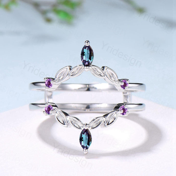 Vintage Marquise Cut Alexandrite Wedding Band Ring Ladies Amethyst Wedding Ring Curved Enhancer Stacking Bridal Matching Ring For Daughter - PENFINE