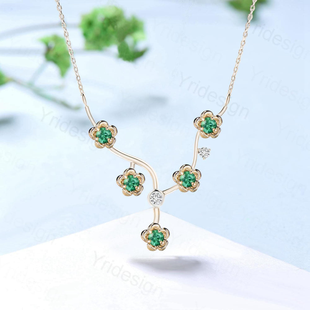 Unique Enhanced Floral Emerald Necklace Nature Inspired Emerald Necklace  Flower Pendant Snowflake branch pendant Anniversary gift for women - PENFINE