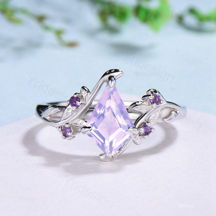 Nature Inspired kite lavender amethyst engagement ring set twig cluster amethyst wedding set Vintage marquise moonstone opal stacking ring - PENFINE