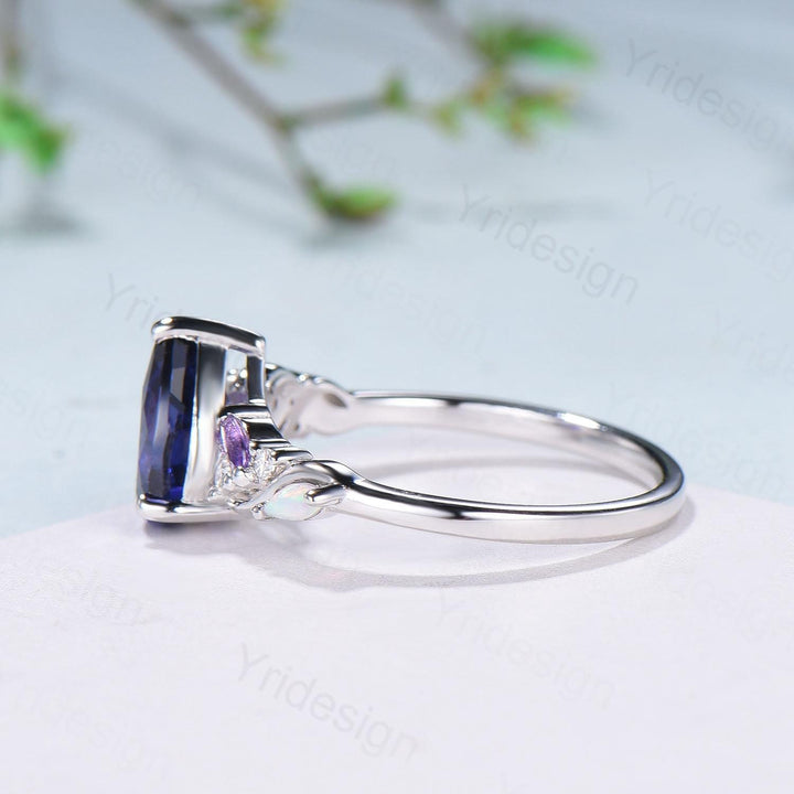 Celestial Tear Purple Sapphire Ring - Deep Purple & Iridescent Opal - PENFINE