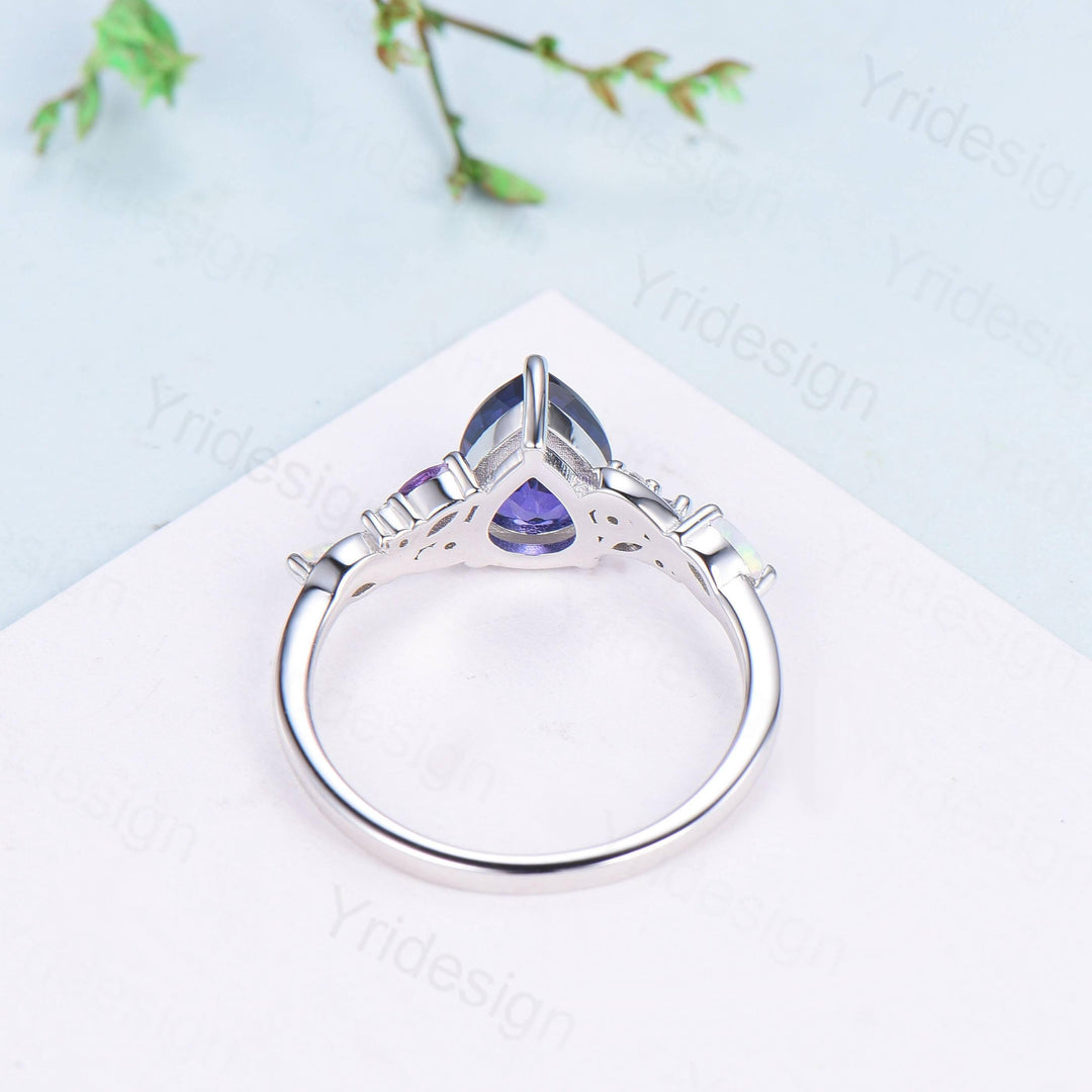 Celestial Tear Purple Sapphire Ring - Deep Purple & Iridescent Opal - PENFINE