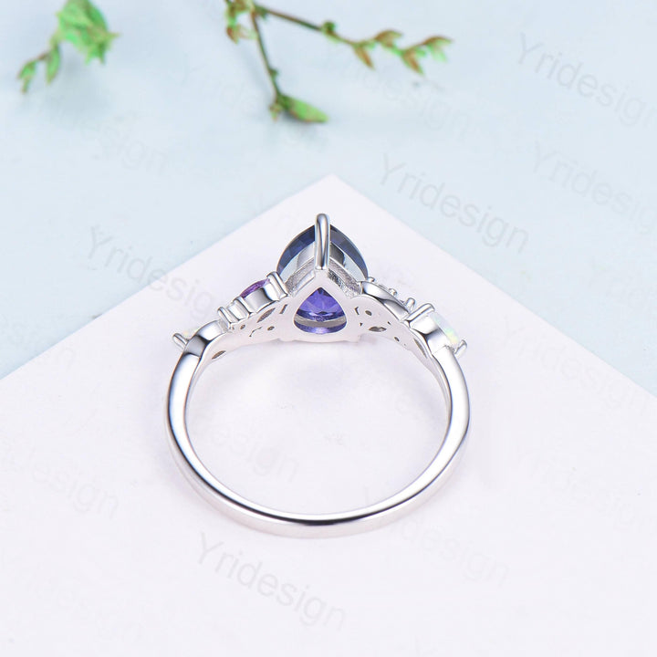 Celestial Tear Purple Sapphire Ring - Deep Purple & Iridescent Opal - PENFINE