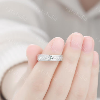 Moss Agate Leaves Wedding Band: Nature Inspired Sterling Silver Ring