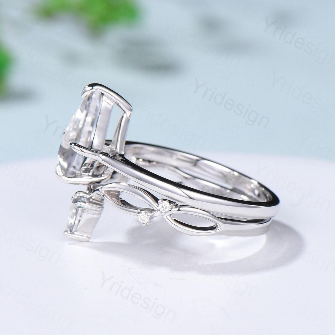 Vintage Kite Cut Diamond Engagement Ring Set Minimalist Lab Grown Diamond Wedding Ring IGI Certificate Simple Solitaire CVD Diamond Ring Set - PENFINE