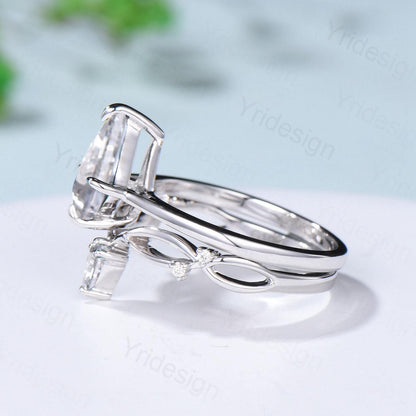 Vintage Kite Cut Diamond Engagement Ring Set Minimalist Lab Grown Diamond Wedding Ring IGI Certificate Simple Solitaire CVD Diamond Ring Set - PENFINE
